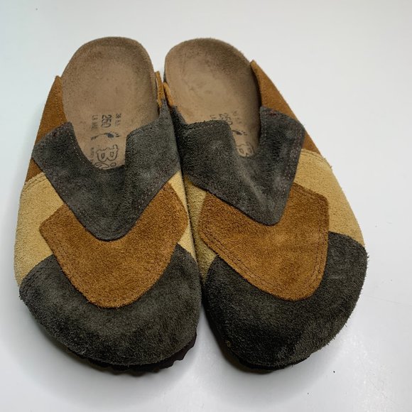 Birkenstock Shoes - BIRKENSTOCK 39 Suede Patchwork Brown Tan Clogs